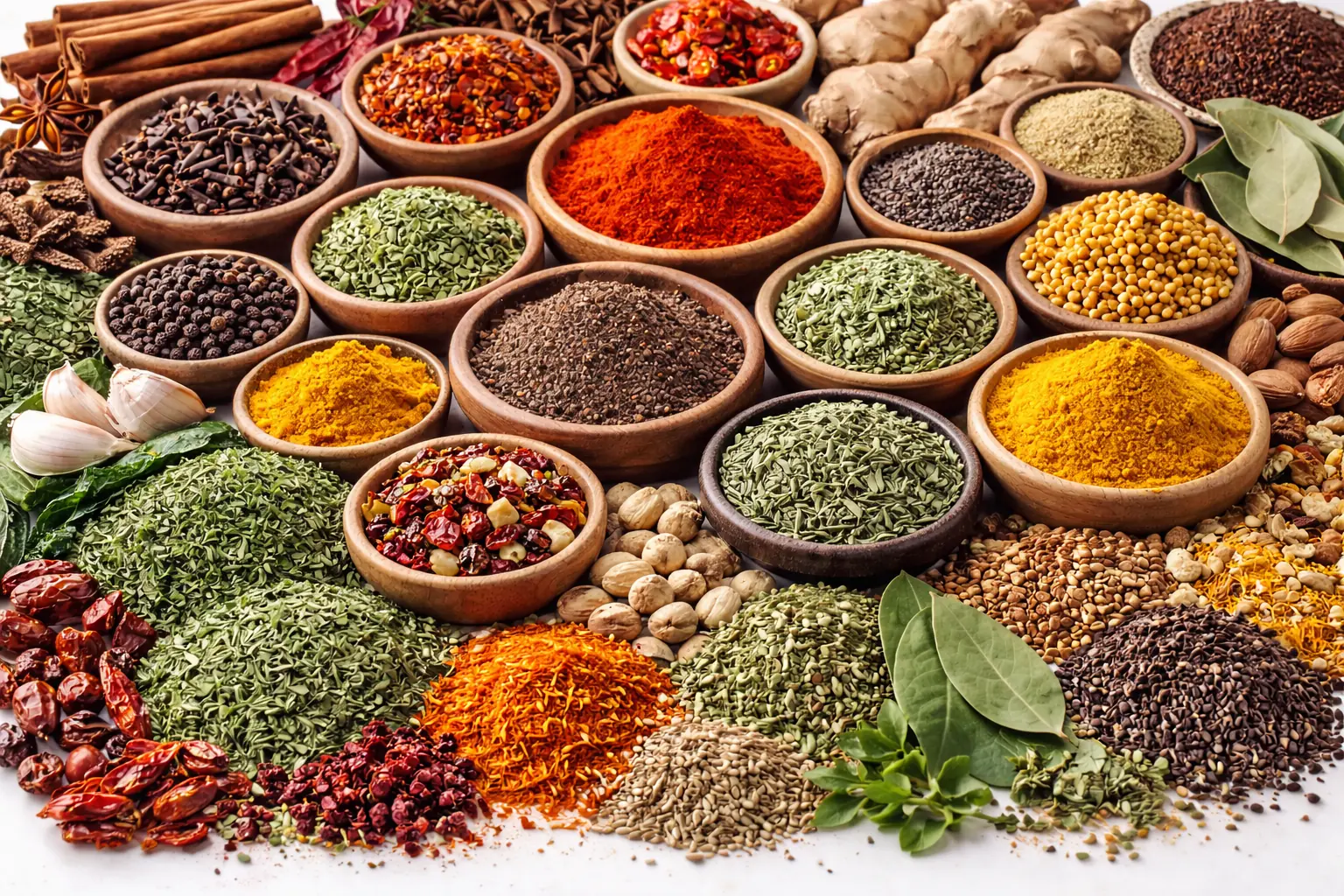 Spices and dried herbs prepared for wholesale supply
